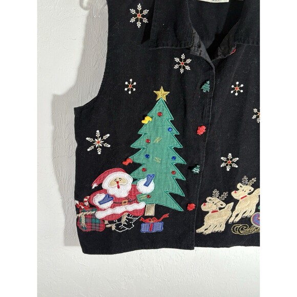 Tantrums Christmas Large Women Embroidery Jewels Black Vest Tree Santa Reindeer - Picture 4 of 9